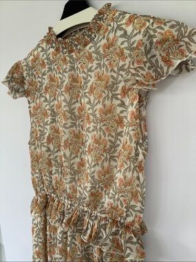 i.d.s. Botanical Floral Mock-Neck Dress with Ruffle Details Size 8
